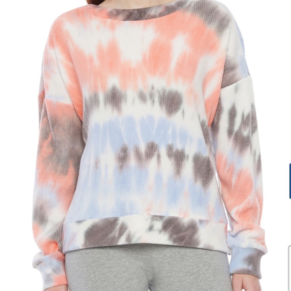 Flirtitude Juniors strappy Sweatshirt SOFT sz XS pink blue and black tie dye